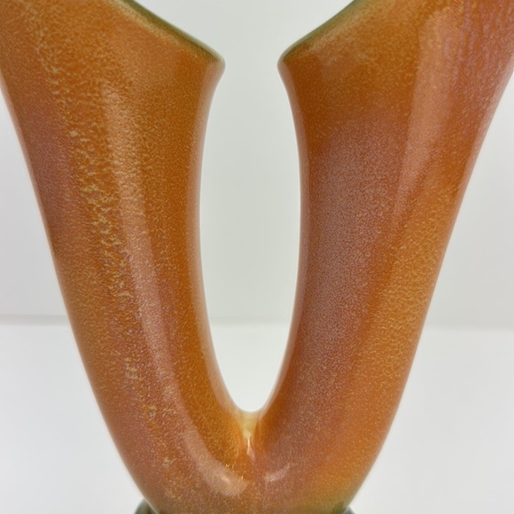 Vintage Hull Pottery Double Cornucopia Vase 103 Mottled Orange and Green - Picture 10 of 15